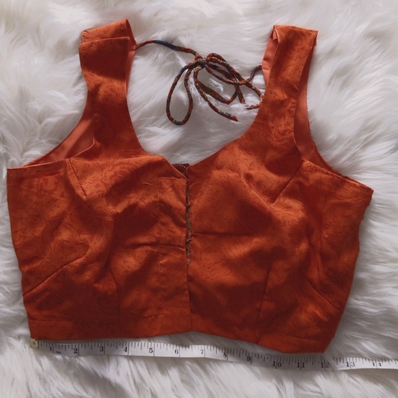 Handmade Orange Sari/Saree Top Crop Top - Picture 2 of 5